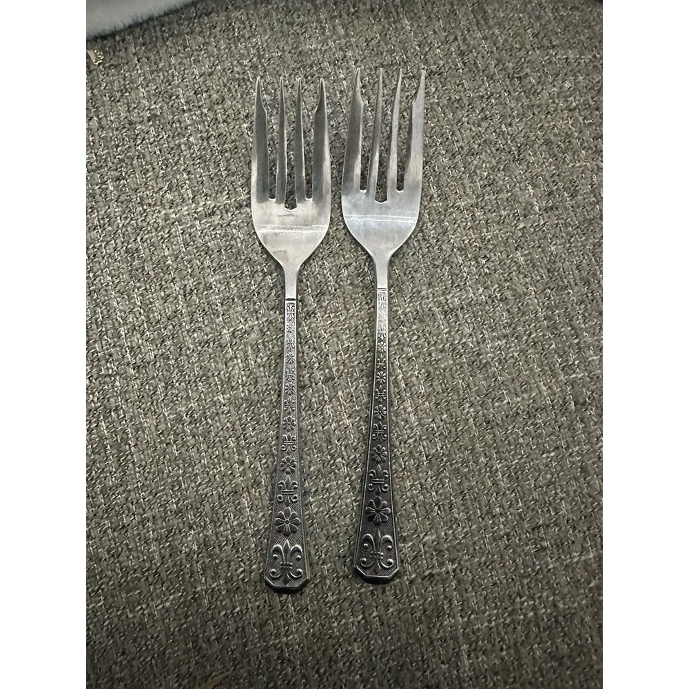 Interpur Florenz Salad Fork Set of 2 Vintage Floral Stainless Steel Korea 6 1/4
